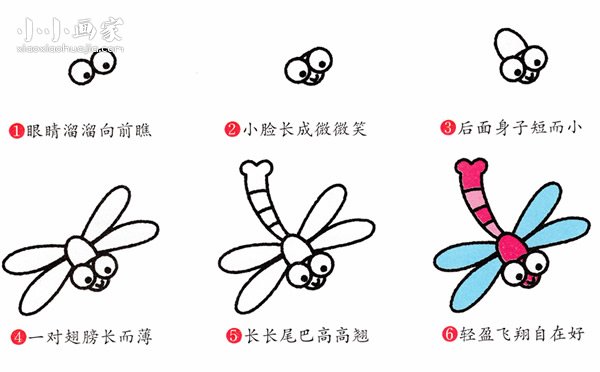 彩色蜻蜓简笔画画法图片步骤- www.chuantongba.top