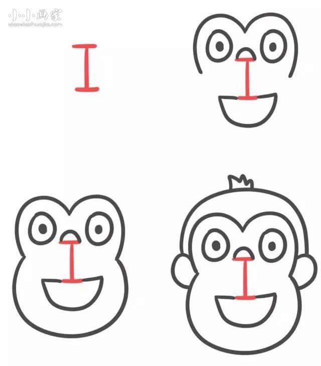 字母I简笔画小猴子的画法图片步骤- www.chuantongba.top