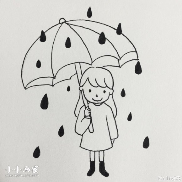 雨天打伞的小女孩简笔画画法图片步骤- www.chuantongba.top