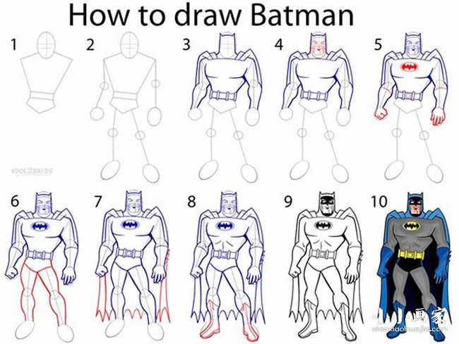 彩色站立的蝙蝠侠简笔画画法图片步骤- www.chuantongba.top
