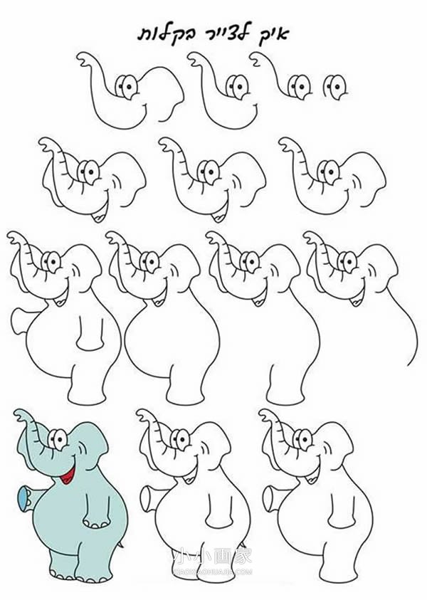 卡通大象简笔画画法图片步骤- www.chuantongba.top
