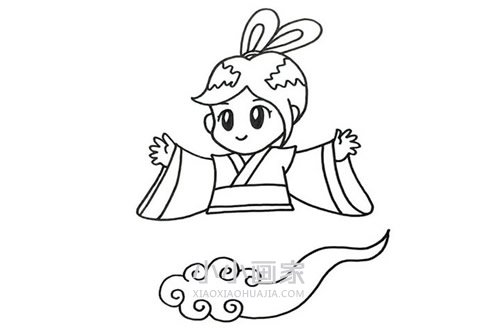 彩色中秋节嫦娥奔月简笔画画法图片步骤- www.chuantongba.top