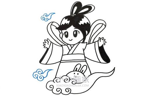 彩色中秋节嫦娥奔月简笔画画法图片步骤- www.chuantongba.top